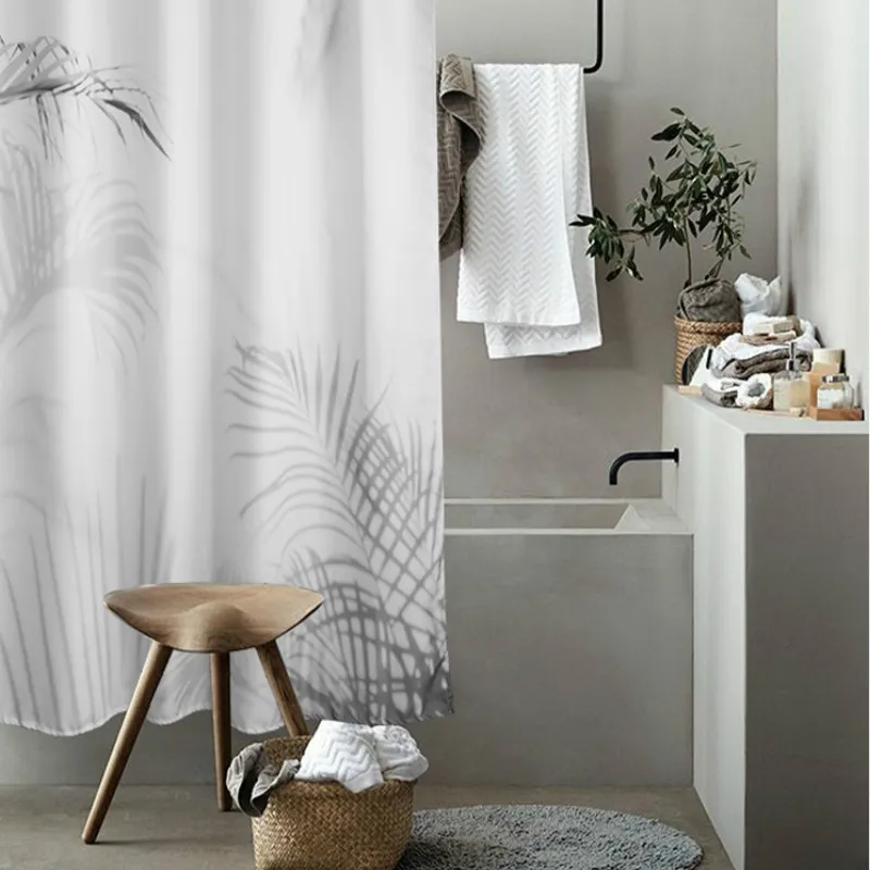 DUNXDECO, занавеска для душа, для ванной, водонепроницаемая, Cortinas, нордическая, простая индустрия, серый, пальмовый лист, полиэстер, ткань, Rideau, искусство, для дома, деко