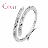beautiful clear crystal adjustable ring fashion 925 sterling silver wedding jewelry lovers gift wholesale