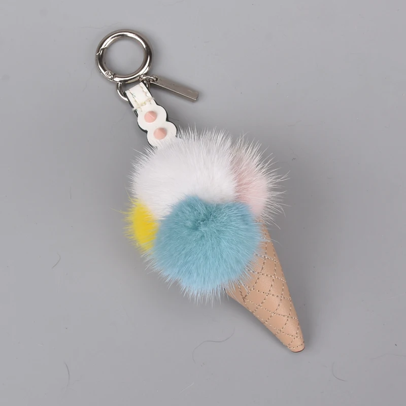 Мех норки мешок мороженого Bugs Charm брелок для телефона автомобиля кулон Pom Брелок