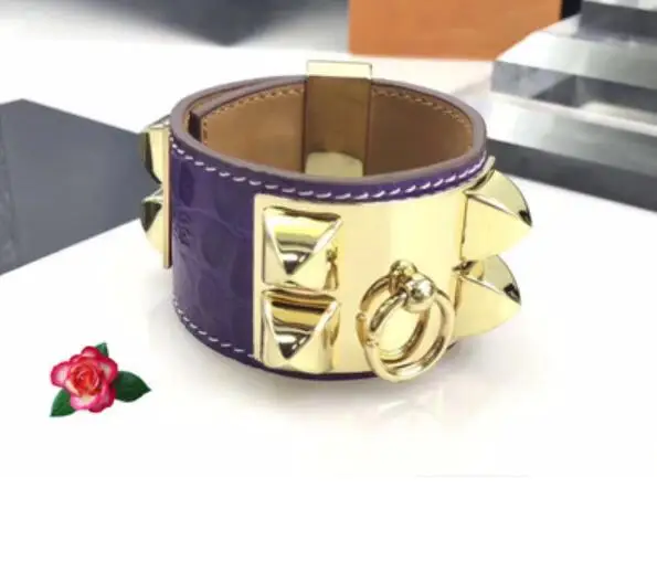 Новый тренд Классический широкий браслет с большими заклепками кожаный