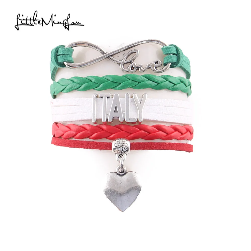 

Little MingLou Infinity Love Country ITALY Bracelet Heart Charm Leather Wrap Men Bracelets & Bangles For Women Jewelry