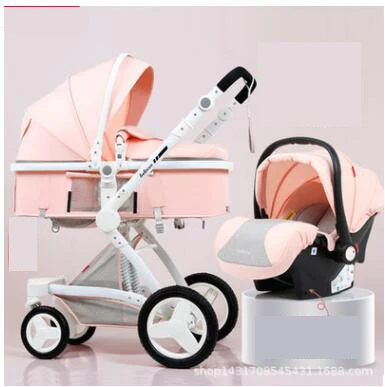 Linen pink Belecoo/Роскошная детская коляска 3 в 1, коляска с высоким пейзажем, детская коляска для отдыха и сидения с корзиной для сиденья - Цвет: Linen pink