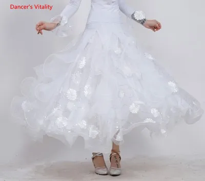 white skirt Для взрослых костюмы для бальных танцев костюм одежда с длинным рукавом Топы+ юбка большого размера 2 шт./компл. для Для женщин, латинских танцев; вальса; Танго; танцевальный костюм для выступлений - Цвет: white skirt