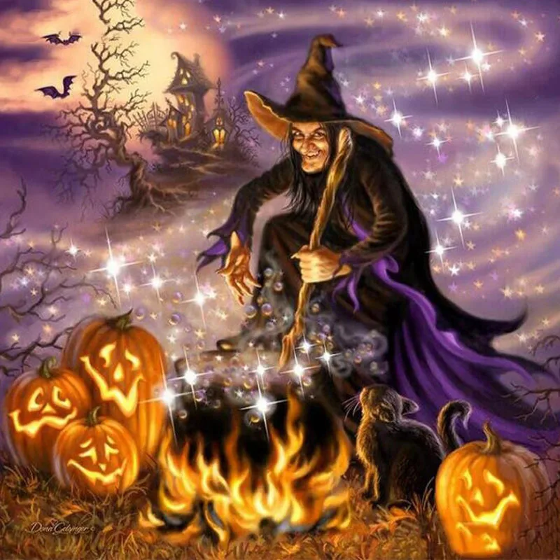 Хобби и ремесла полная квадратная вышивка крестиком Хэллоуин ведьмы Тыква