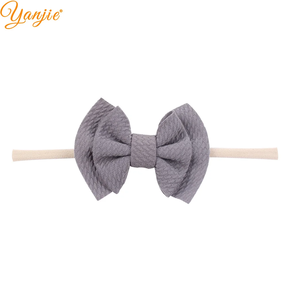 gray 3,5 ''2 слоя вафельных волосы бант из нейлона и повязка на голову для девочек детские мягкие эластичная нейлоновая повязка на голову шик Лидер продаж женские аксессуары для волос - Цвет: gray