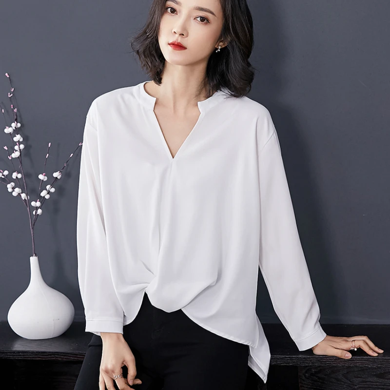 2019 размеры Большие женские офисная топы блузка рубашка с рукавом длинным Женские