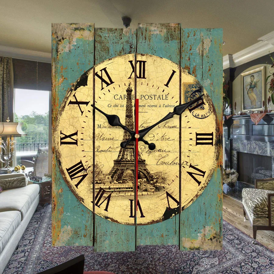 Креативные настенные часы для гостиной прямоугольные деревянные скандинавские