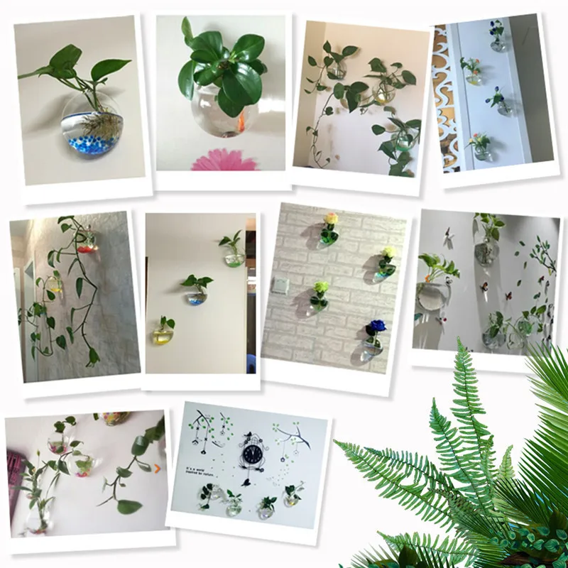 1PC Glass Hydroponic Pot Wall Clear Terrarium Vase Finish Tank Wedding Garden Home Office Flower Plant Stand Hanging Decoration