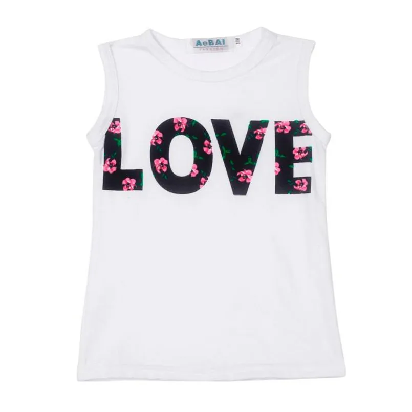 Костюм для девочек Новинка 2019 г. Летний жилет без рукавов с надписью Love комплект