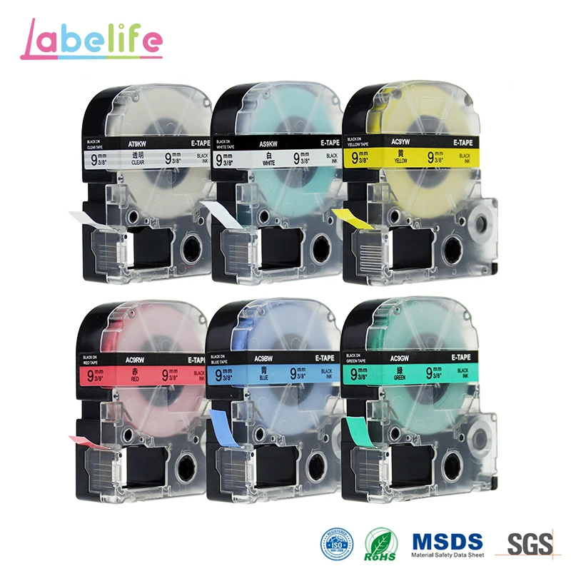 Labelife 6 упаковок комбинированные кассеты 9 мм ST9K SS9K SC9Y SC9R SC9B SC9G для этикеток