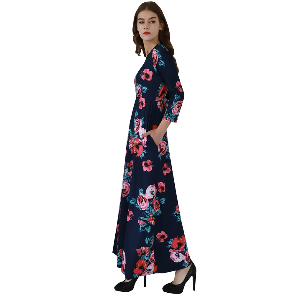 Женское летнее платье с цветочным принтом круглым вырезом и карманами|Женские