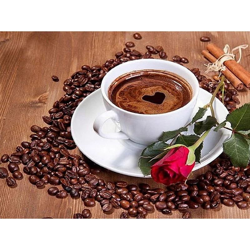Полный DIY алмазов картина комплект кофейные зерна и розы вышивки крестом картины