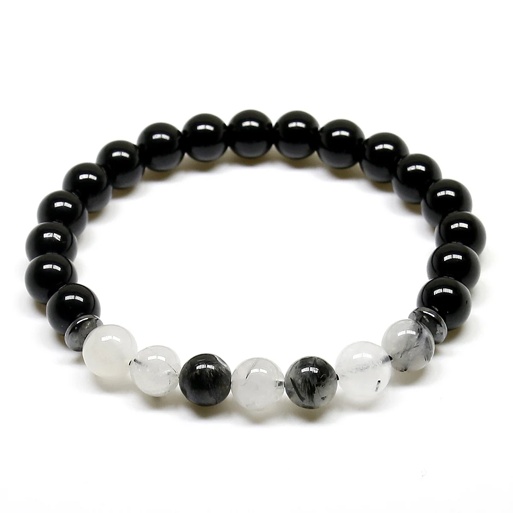 Популярный браслет с бусинами мала для мужчин черный оникс и рутилированный