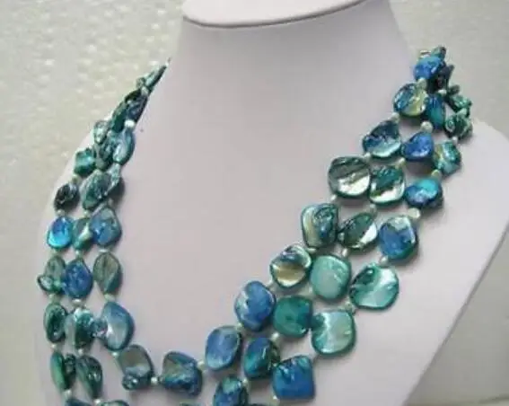 Красивые 3 ряда белый пресноводный жемчуг синий Мать shell ожерелье 18 20&quot|Цепочки| |