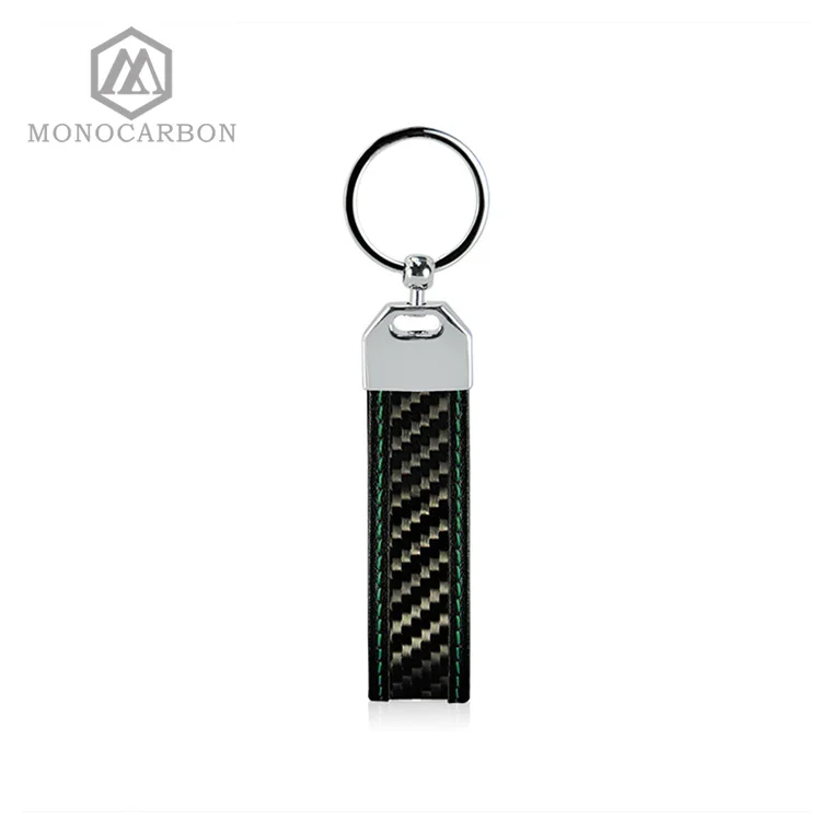 Green Stitching Гибкий брелок из настоящего углеродного волокна, модный брелок для ключей с серебряным высококачественным кольцом для ключей - Цвет: Green Stitching
