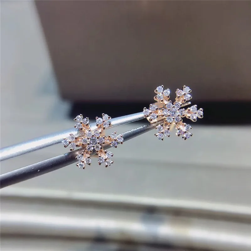 QYI 0 17 ct серьги с натуральным бриллиантом Снежинка 18K розовое золото Halo Серьги