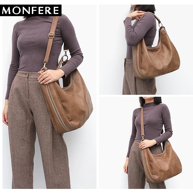 MONFERE Big Women Shoulder Bag Ladies Hand bags Female Hobo Sac 2019 Girl Pu Leather Purse Fashion Chain Shoulder&ampCross body | Багаж и