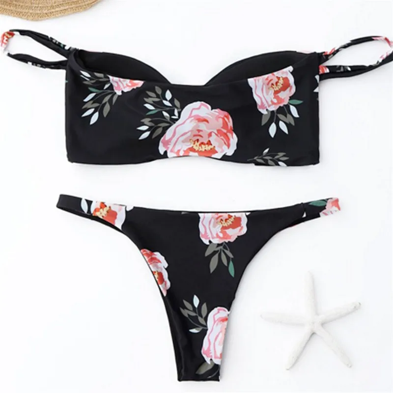 

New 2018 Summer Women Swimwear Bandage Push-up Padded Floral Print Bikini Set Swimwear Swimsuit Bathing Suit Triangle Swim Suit