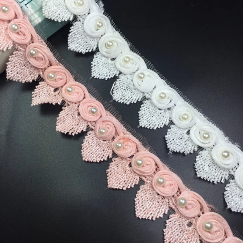 3D Water Soluble Embroidered Lace Trim Beaded Pearl Ribbon For DIY Sewing Dress Cloth Accessories 1Yard | Дом и сад