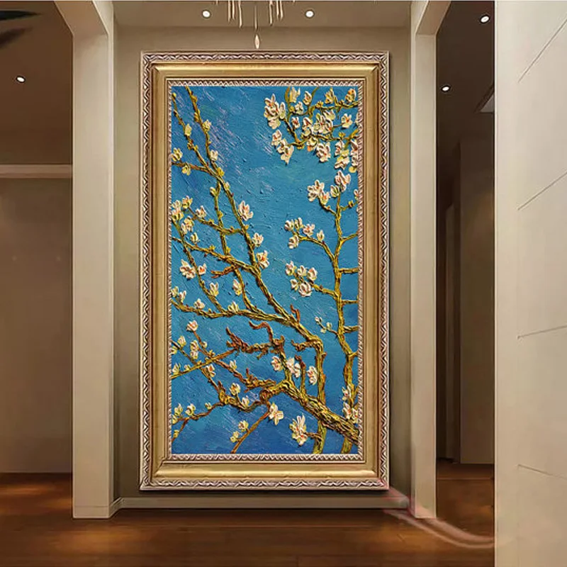 Миндальное дерево в цвету Картина маслом Размножение Ручная роспись Толстая