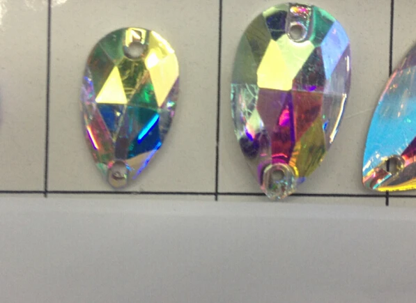 

AAAA+~!100pcs/bags, 10x14mm Teardrop crystal AB color Flat Back Sew On Resin Rhinestones Beads.