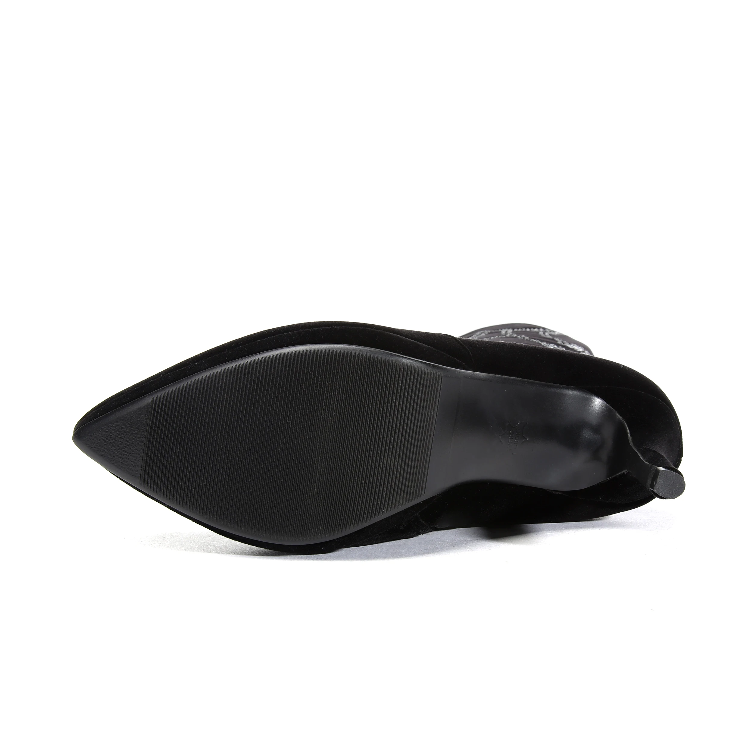 2019 New Knee High Women Boots Round Toe Flock Short Plush Footwear Heels Female Zip Shoes Black Plus Size 43 | Обувь