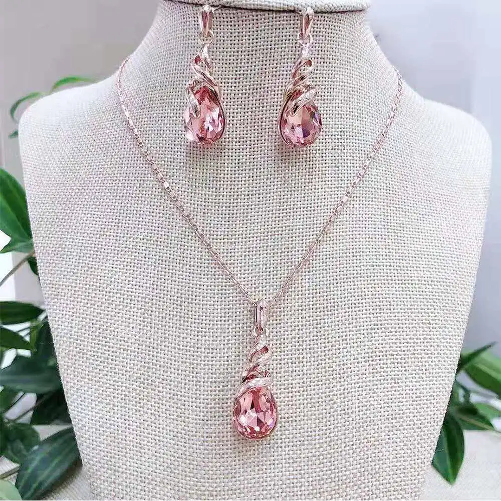 

Viennois Rose Gold Crystal Jewelry Sets For Women Wedding Bridal Pendant Necklace Dangle Earrings Set 2019