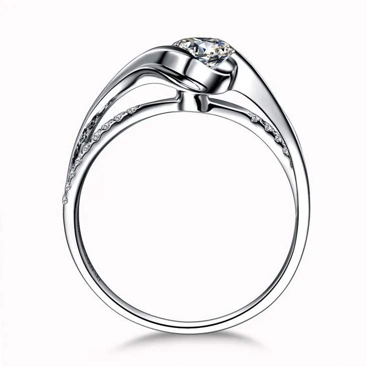 ZOCAI enquet "0,6 КАРАТ ЭФФЕКТ" 0,24 КТ Сертифицированный F-G/SI круглая огранка 18 K из белого золота с бриллиантами обручальное кольцо W02534