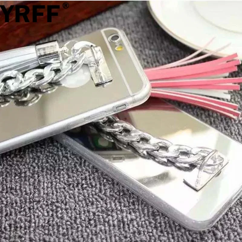 YRFF 2017 зеркальный чехол с металлической цепочкой для iphone 6 6S plus 5 5S 7 Plus кисточкой 6s