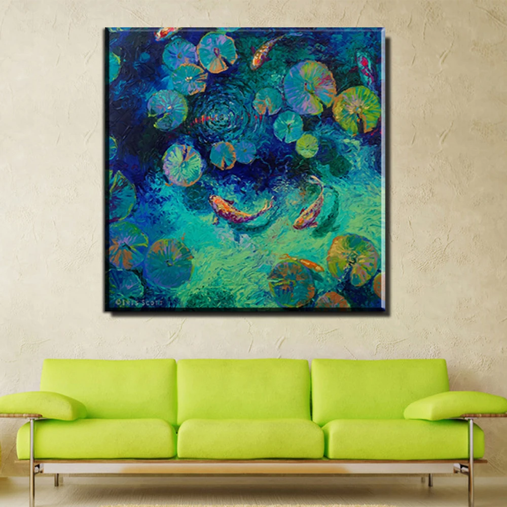 ZZ2208 2 шт. Печать на холсте абстрактная картина маслом Koi Fish Lotus плакат фэн шуй