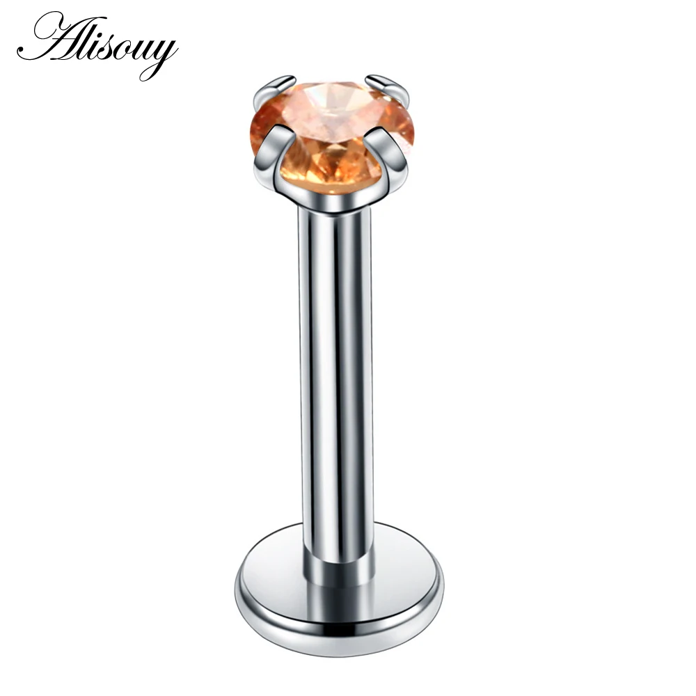 Champagne Alisouy 1 шт. 16G 6/8 мм круглый прозрачный камень пирсинг Лабрет Спиральные серьги пирсинг плоский нос кольцо Козелка хряща пирсинг - Окраска металла: Champagne