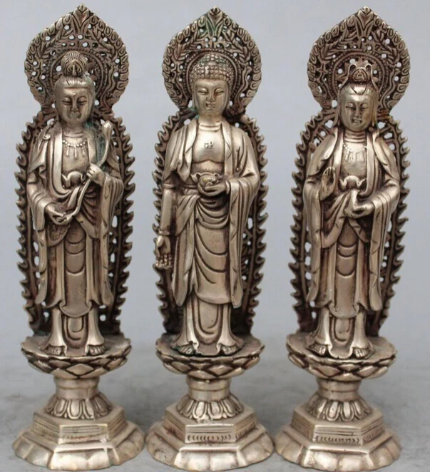 SCY 8 &quotКитайский серебряный Западный Шакьямуни Кван Инь Гуаньинь Будда 3 Бог