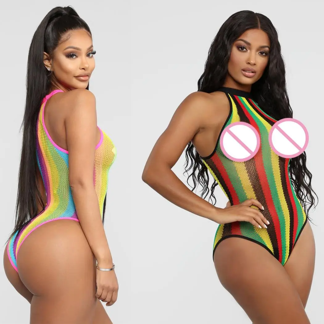 Женский Повседневный пляжный купальник в полоску без рукавов сезон весна лето