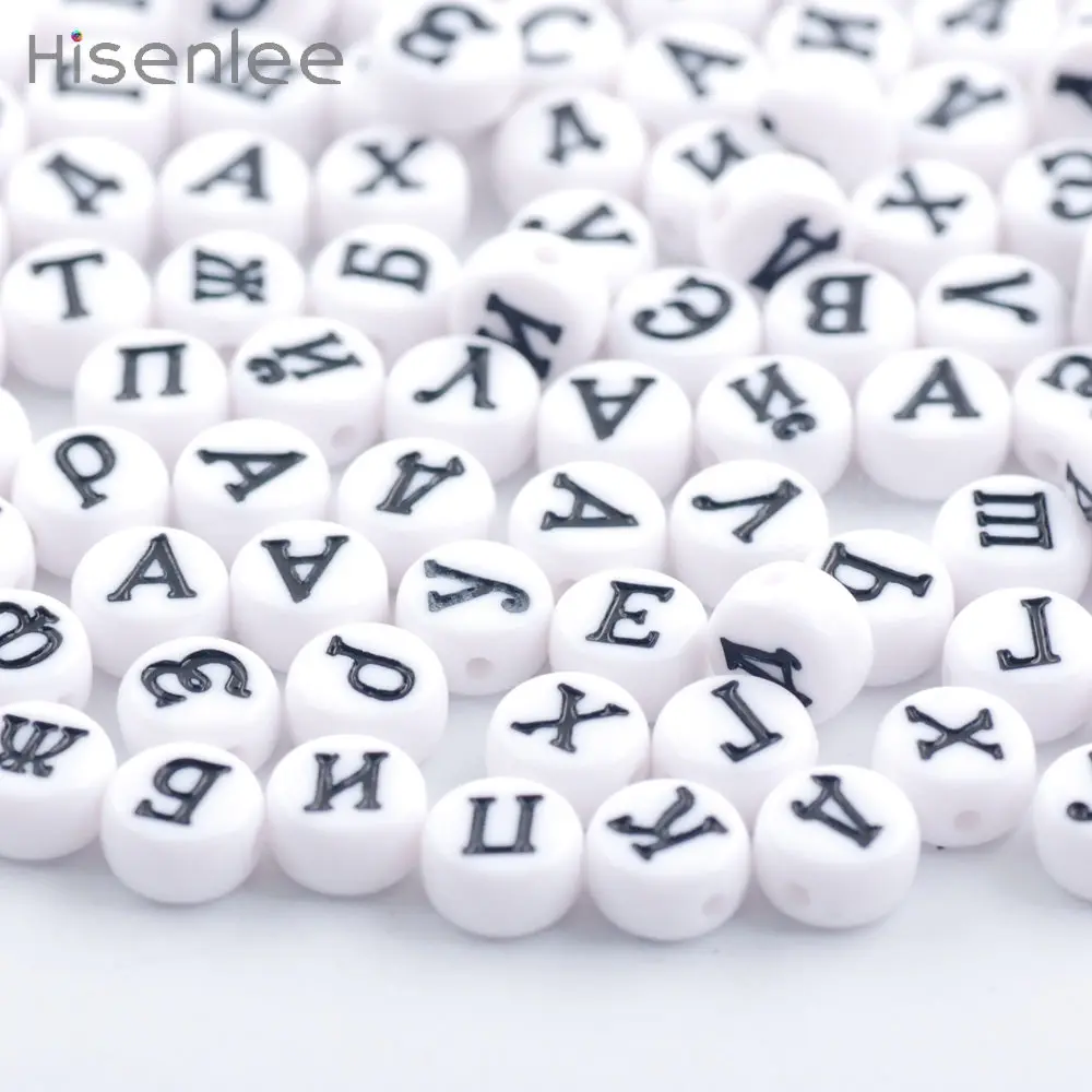 Hisenlee, акриловые бусины, 100 шт, 7 мм, цветные, алфавит, русская буква, бусины, Черный Алфавит, разные цвета, для DIY - Цвет: type2