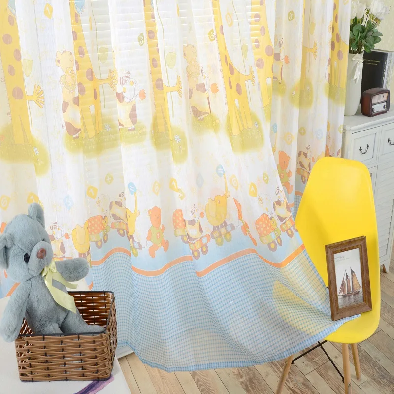Шторы детские с мультяшным рисунком тюль принтом милого жирафа для мальчиков