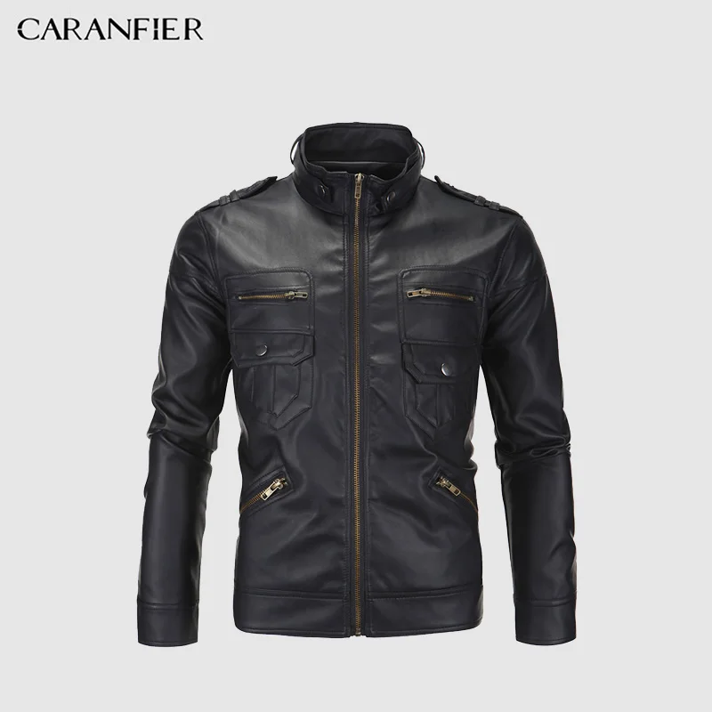 Мужские кожаные куртки CARANFIER винтажные тонкие Байкерские Куртки из