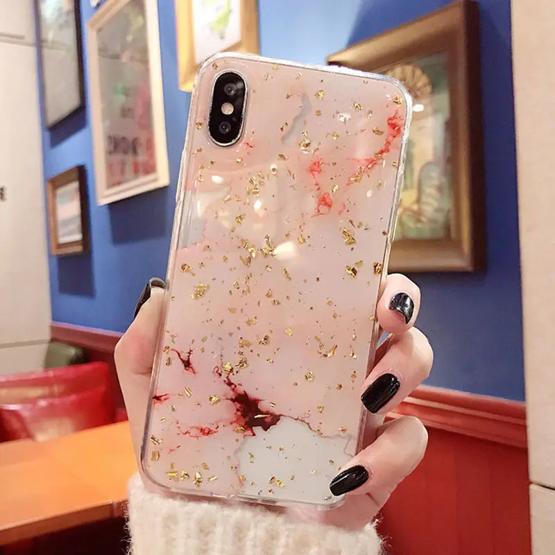 Роскошные блестящие мраморные чехлы с золотой фольгой для телефонов iPhone XR XS MAX X 8 7 6S Plus 5 5S SE чехол с блестящей пудрой мягкий чехол из ТПУ - Цвет: Style 2