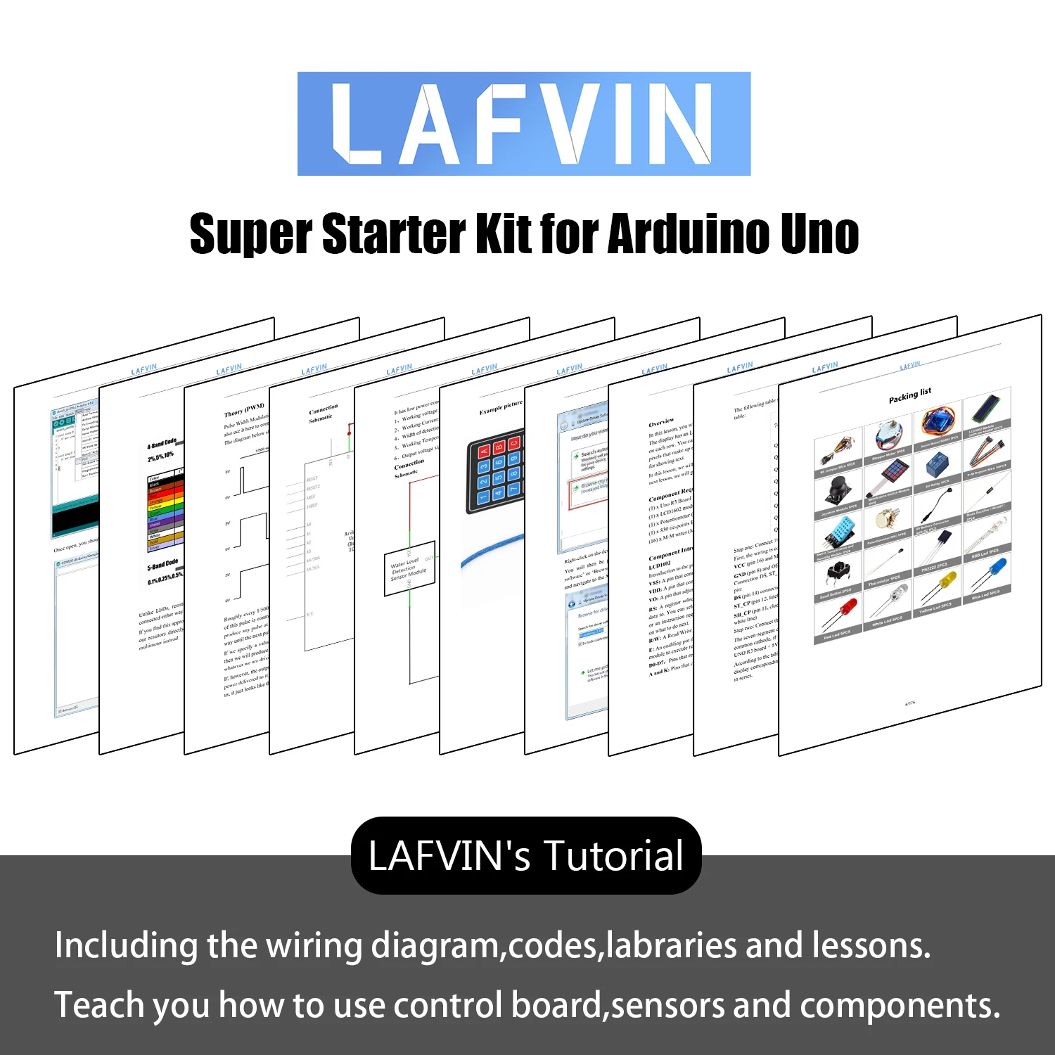 Стартовый комплект LAFVIN Super Starter Kit включает доску Uno R3 ЖК дисплей 1602 IIC с обучающим