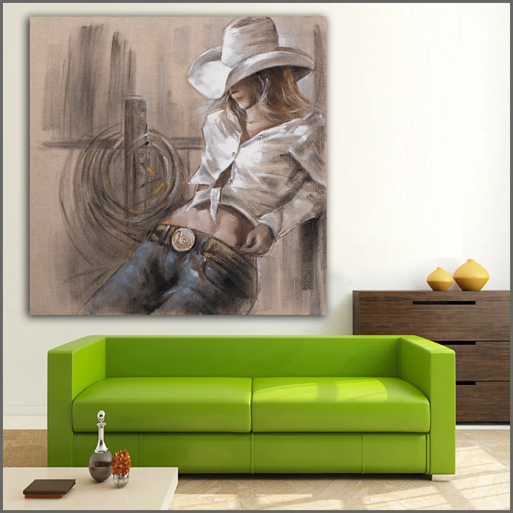 Large size Printing Oil Painting Abstract 11 cowboy girl wall art canvas prints pictures for living room and bedroom No Frame | Дом и сад