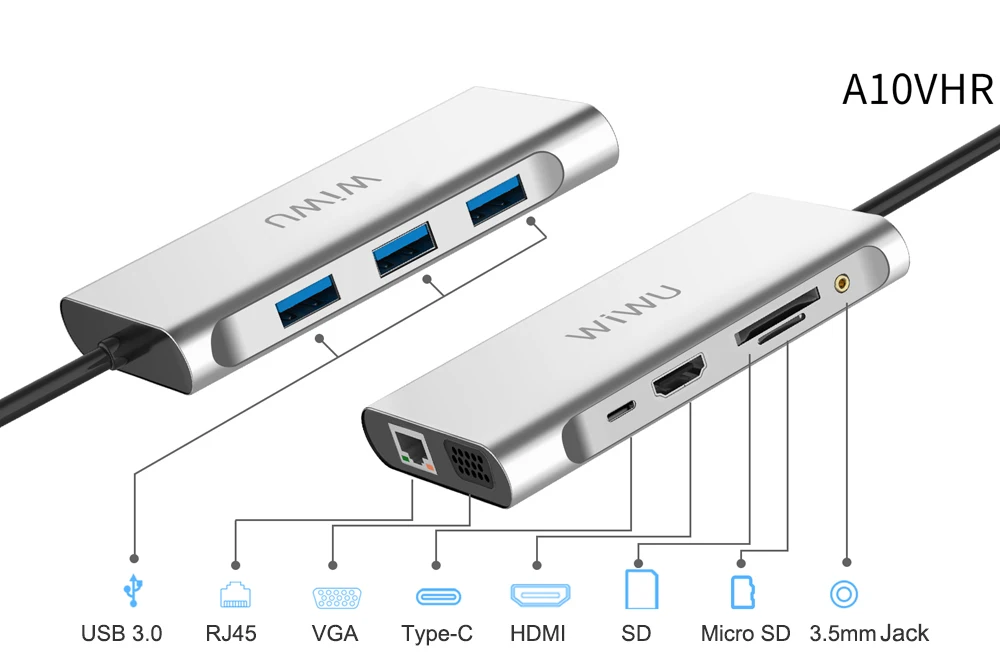 WIWU 10 в 1 usb-хаб для MacBook USB C к HDMI/VGA/RJ45 Thunderbolt 3 адаптер для Dell/samsung/huawei P20 Pro type-c USB 3,0 концентратор