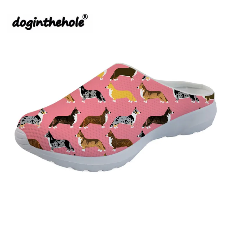 Doginthehole Для женщин s Сабо открытый тапочки милый корги печати спортивные сандалии для Для женщин дышащая пляжная обувь воды легкий