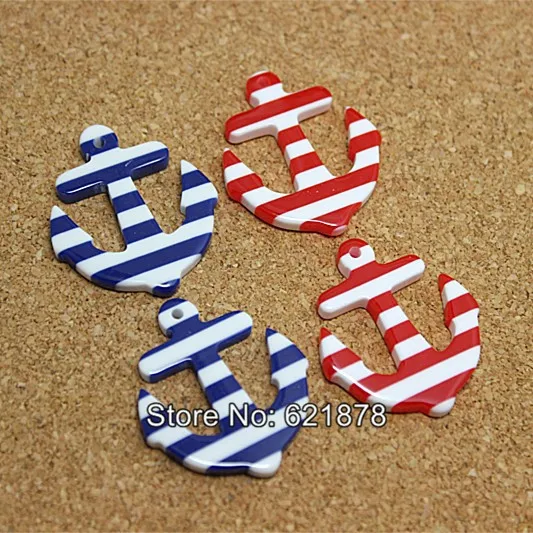 mix colors 10pcs 10 шт. 33*28 мм в полоску Якорь Морской матросский каучуковый кабошон с плоским основанием для DIY украшения/ремесла - Цвет: mix colors 10pcs