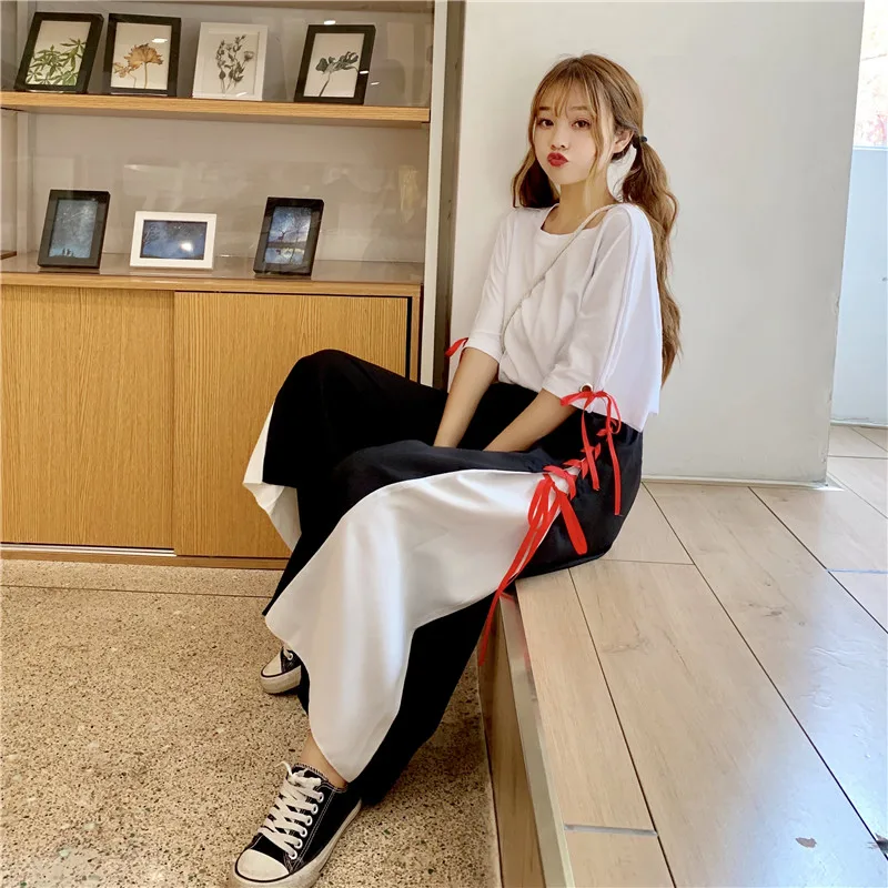 Комплект для женщин Лето 2019 новая Корейская Студенческая свободная футболка