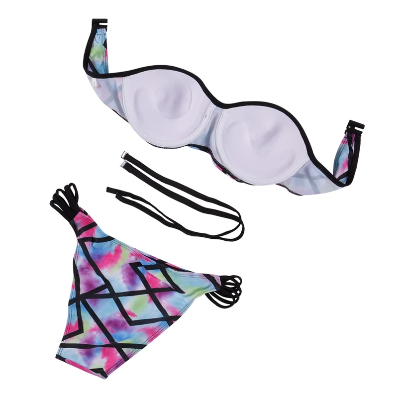 Женский комплект бикини с пуш-апом и бюстгальтером купальник фиолетовыми