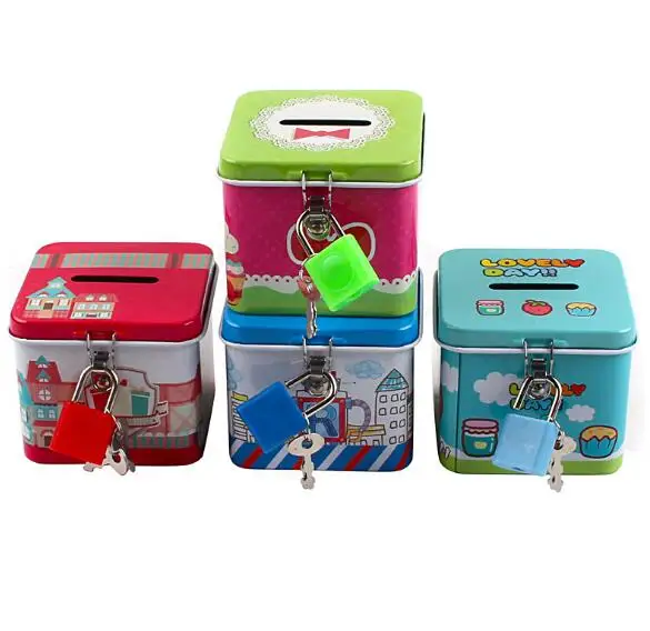1 шт. новинка мультяшная Милая квадратная жестяная металлическая копилка для