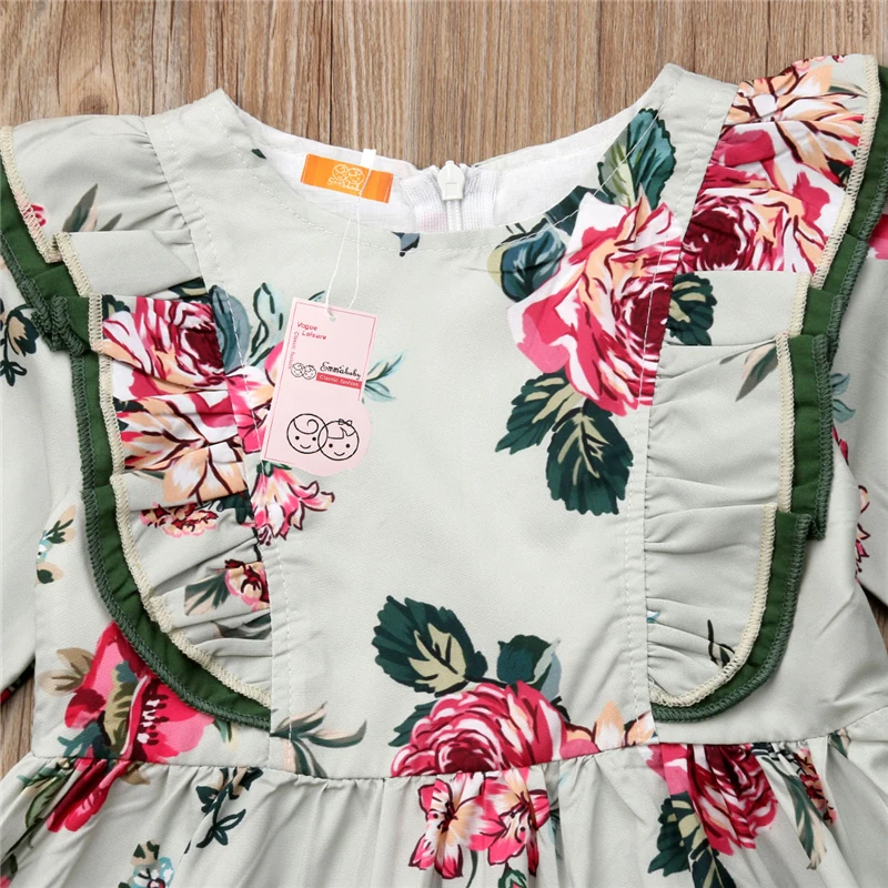 Toddler Kids Baby Girls Dress Autumn Long Sleev Princess Floral Sleeve Party Tutu Dresses Headband Clothes Outfit | Детская одежда и