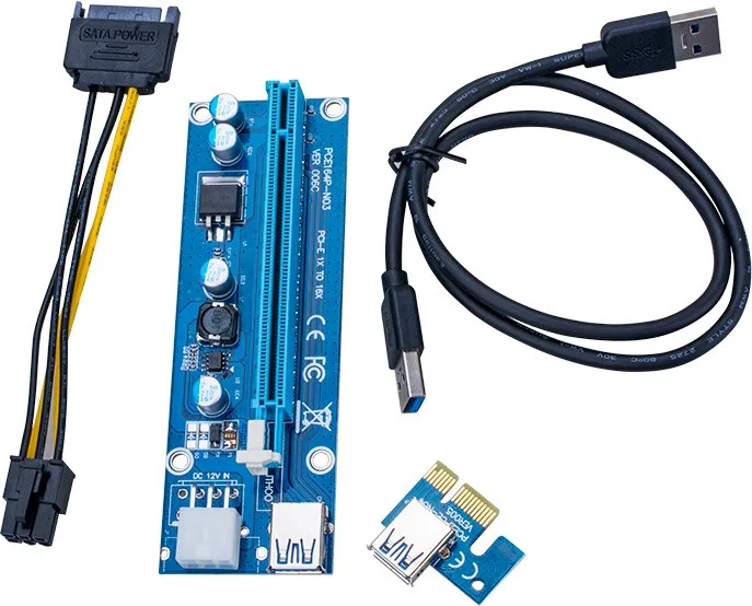 Оптовая продажа 100 шт./лот pci e 1X до 16X райзеры SATA Molex блок питания VER 006C 007S PCI Express
