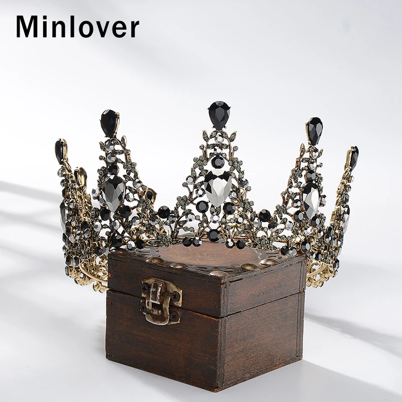 Minlover Ретро Кристалл Круглый барокко свадебные диадемы и короны для женщин невесты аксессуары для волос ювелирные изделия королева диадема головные уборы HG187