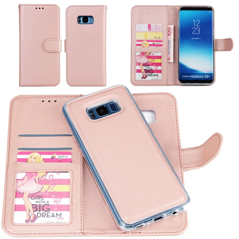 Розовый 2 в 1 Роскошный кожаный бумажник чехол для телефона для Samsung Galaxy S6 S7 край S8 S9 плюс Чехол с откидной крышкой с отделением для карт, на магните Note 8 9 Fundas - Цвет: Розовый