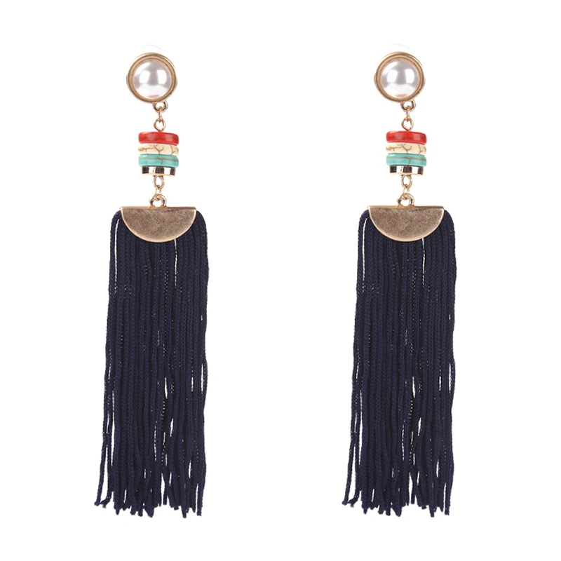 Junlead 8 colors Trendy Jewelry Fashion top Design Dangle Drop Boho bohemian pearl Maxi Tassel Fringed Bijoux Earrings for Women | Украшения